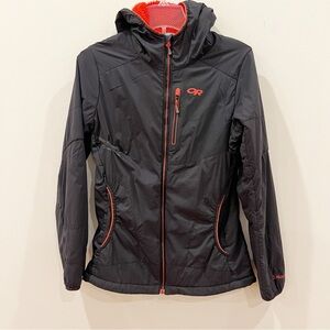 Outdoor Research Jacket Womens Medium Black Red Ascendant Hoody Full Zip FLAWS